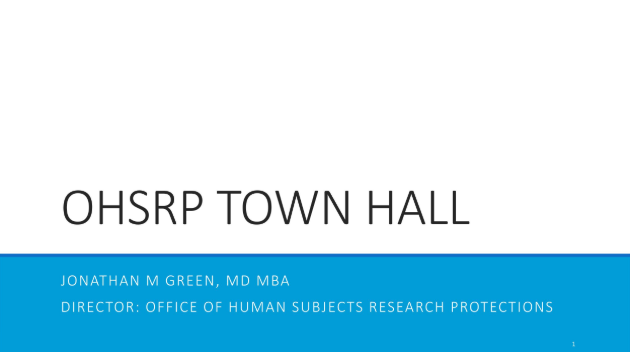 Cover slide for OHSRP Town Hall - September 17, 2019