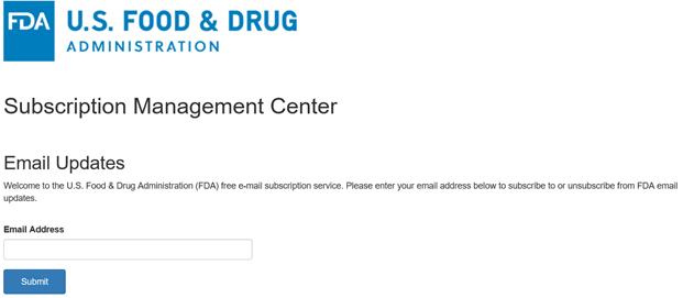 Subscription Management Center for the U.S. Food and Drug Administration