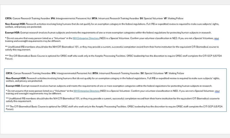 training table footnotes